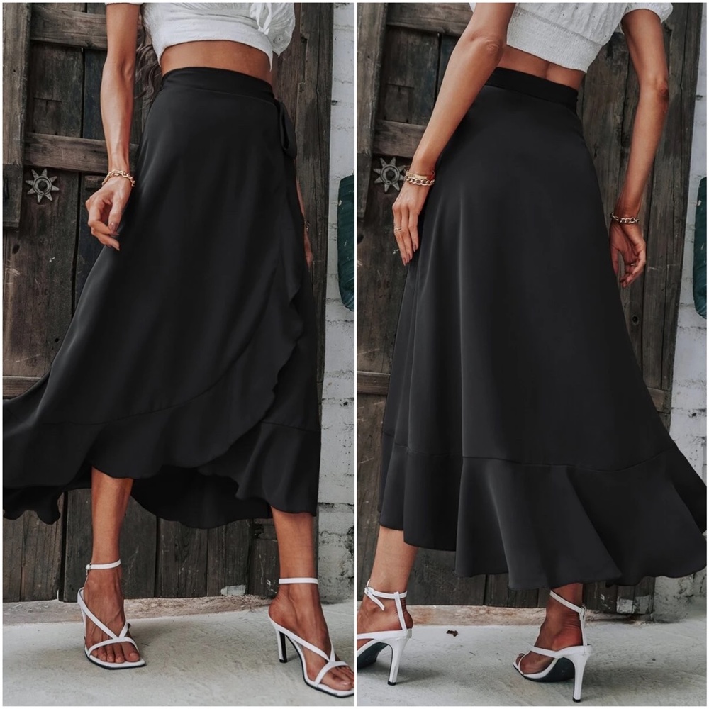 Boho Solid Ruffle Maxi Skirt - Picture 4 of 4